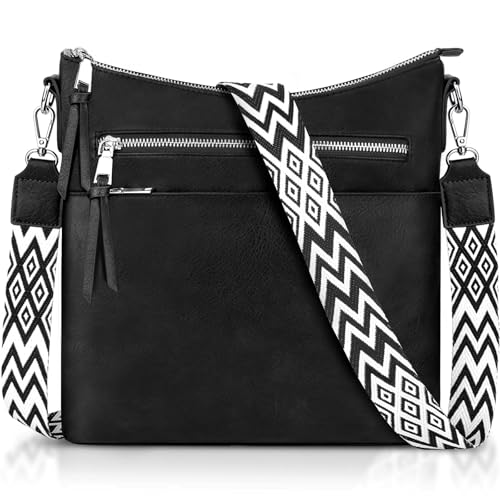 LUROON Umhängetasche Damen Mittelgroß, Leicht Leder Handtasche Damen Kleine mit Vielen Fächern Crossbody Bags Damenhandtasche mit Verstellbar Breitem Schultergurt von LUROON