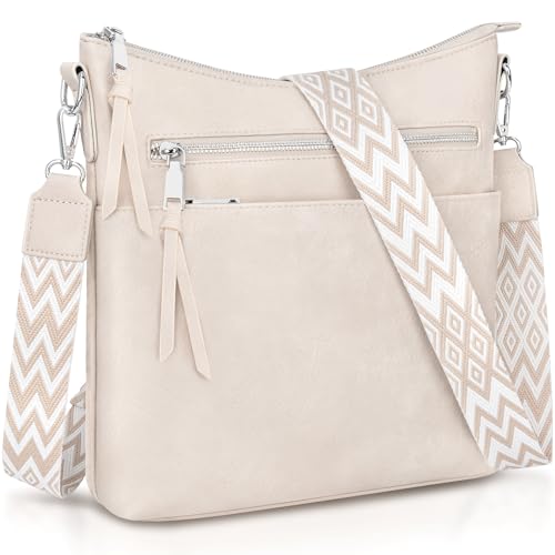 LUROON Umhängetasche Damen Mittelgroß, Leicht Leder Handtasche Damen Kleine mit Vielen Fächern Crossbody Bags Damenhandtasche mit Verstellbar Breitem Schultergurt von LUROON