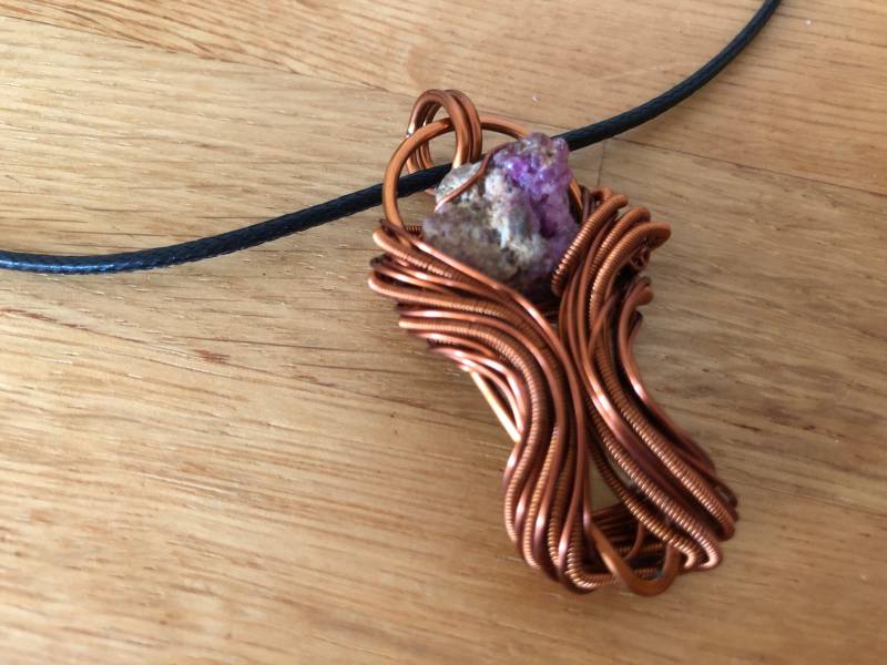 Anhänger Halskette Aus Kupferdraht Und Naturstein, Schnur Chocker Mit Anhänger Halskette Aus Kupferdraht Und Naturstein, Schnur Chocker Mit von LUSELECT