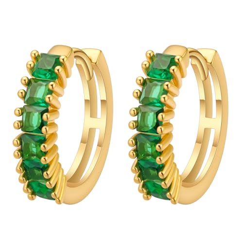 【14K Vergoldete Mini Creolen】Rot/Grün Zirkonia, Minimalistische Eleganz für Frauen von LUTAKU