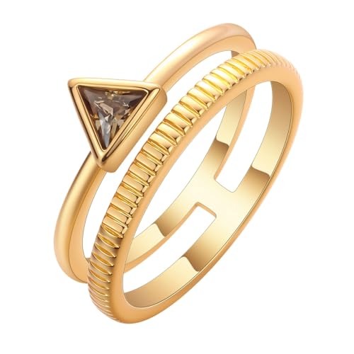 Art Deco Doppelband Goldring mit dreieckigem Edelstein von LUTAKU