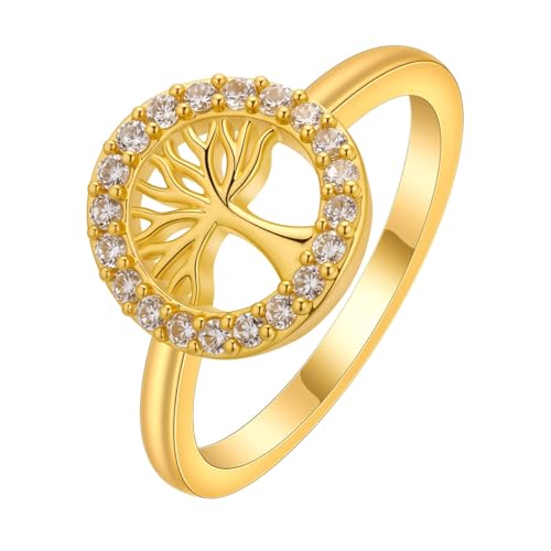 Eleganter Damenring Baum des Lebens - geformter Ring, wunderschöner Fingerring umgeben von Zirkon für Frauen von LUTAKU