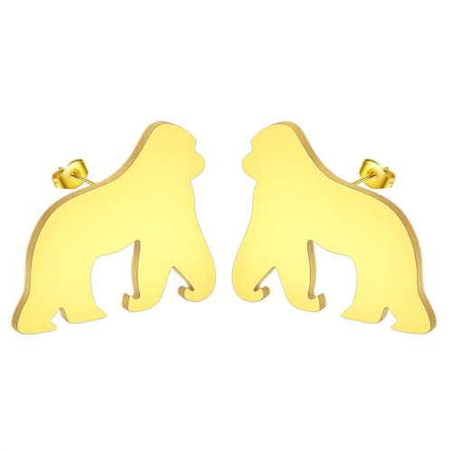 Gorilla Ohrring Edelstahl Minimalistische Gorilla Ohrstecker für Frauen Männer Natur inspiriert Tier Schmuck Geschenk, Edelstahl von LUTAKU