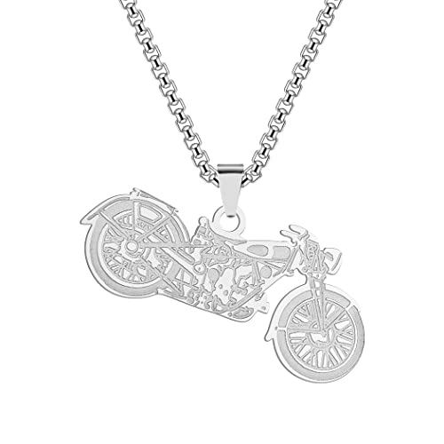 LUTAKU Herren Schmuck Motorrad Gold Halskette für Männer Jungen Unisex Radfahren Reise Memorial Anhänger 316L Edelstahl Hip Hop Ketten für Männer (Silver) von LUTAKU