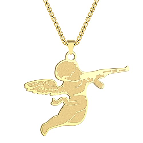 Herrenschmuck Amor Goldkette für Herren Jungen Punk Engel Talisman Anhänger 316L Edelstahl Hip Hop Ketten für Herren (Gold) von LUTAKU