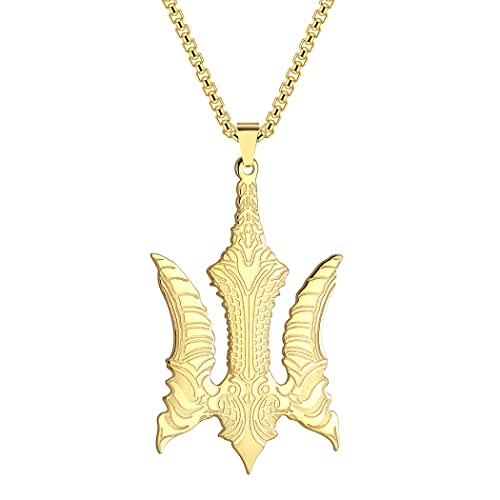 LUTAKU Herrenschmuck Falcon Biomechanischer Dreizack Halskette für Herren Jungen Unisex Giger Style Falcon Medaillon Anhänger Krieger Charm Hip Hop Ketten für Herren (Gold) von LUTAKU