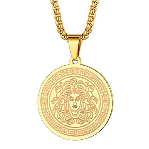 LUTAKU Herrenschmuck Gorgon Medusa Goldhalskette für Männer Jungen Unisex antike griechische Mythologie Anhänger heidnischer Charme Hip Hop Ketten für Männer (077G) von LUTAKU