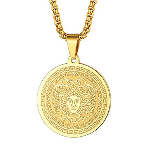 LUTAKU Herrenschmuck Gorgon Medusa Goldhalskette für Männer Jungen Unisex antike griechische Mythologie Anhänger heidnischer Charme Hip Hop Ketten für Männer (265G) von LUTAKU