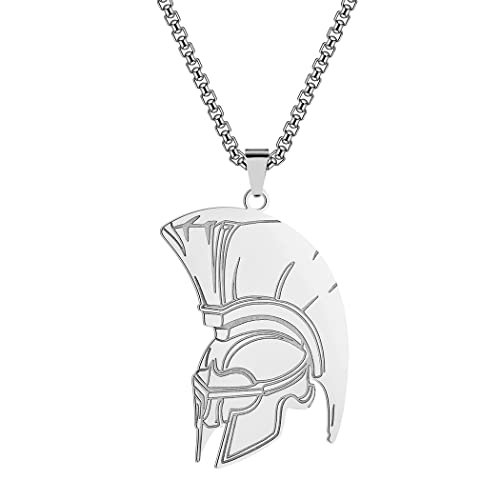 LUTAKU Herrenschmuck Sparta Leonidas Helm Halskette für Herren Jungen Altgriechischer Krieger Talisman Anhänger 316L Edelstahl Hip Hop Ketten für Herren (Silver) von LUTAKU