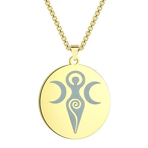 LUTAKU Herrenschmuck Triple Moon Göttin Halskette für Männer Jungen Unisex Spiralgöttin Talisman Anhänger Fruchtbarkeitsgöttin Pagan Witchy Charm Ketten für Männer (Gold) von LUTAKU