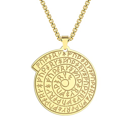 Herrenschmuck Wikinger Kalender Rune Gold Halskette für Männer Jungen The Witcher Medaillon Anhänger 316L Edelstahl Hip Hop Ketten für Männer (Gold) von LUTAKU