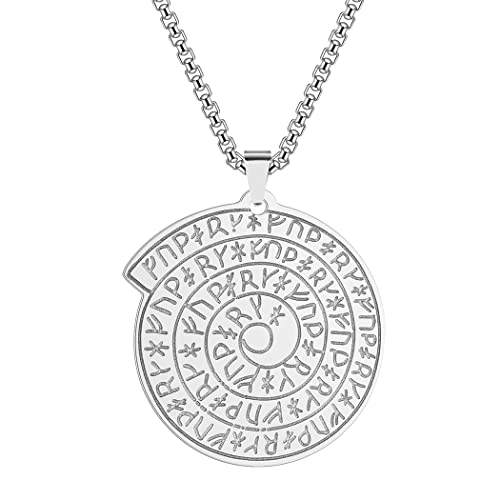 Herrenschmuck Wikinger Kalender Rune Gold Halskette für Männer Jungen The Witcher Medaillon Anhänger 316L Edelstahl Hip Hop Ketten für Männer (Silver) von LUTAKU