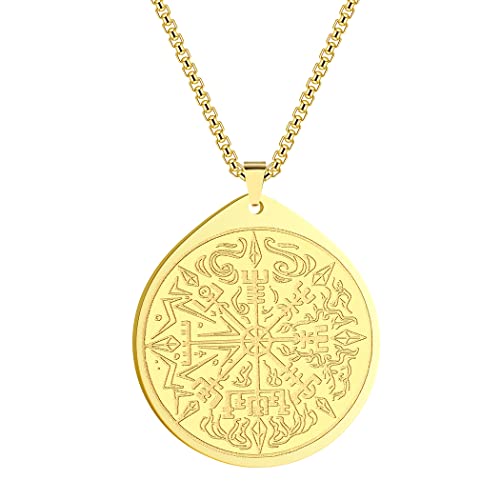 Herrenschmuck Wikinger-Kompass Vegvisir Goldhalskette für Männer Jungen The Witcher Medaillon Anhänger 316L Edelstahl Hip Hop Ketten für Männer (Gold) von LUTAKU