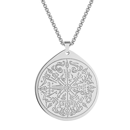 Herrenschmuck Wikinger-Kompass Vegvisir Goldhalskette für Männer Jungen The Witcher Medaillon Anhänger 316L Edelstahl Hip Hop Ketten für Männer (Silver) von LUTAKU