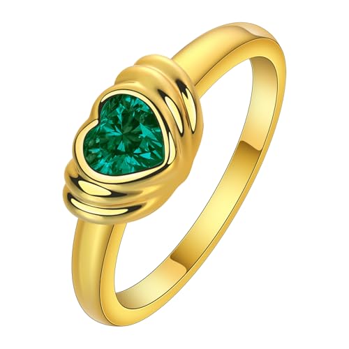 LUTAKU 14 Karat vergoldeter Herz-Zirkon-Ring, romantische Farbe für den täglichen Gebrauch von LUTAKU