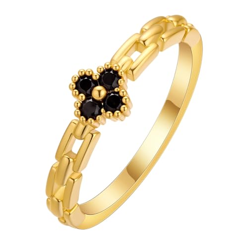 LUTAKU Damen-Ring mit Perlen im Diamant-Stil, Zirkon, Kleeblatt, stapelbar, Geschenkring für Frauen von LUTAKU