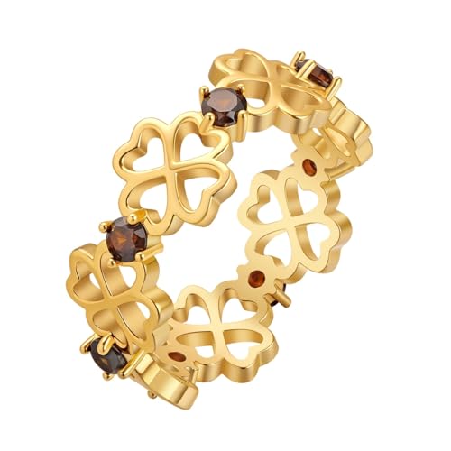 LUTAKU Damen-Ring mit Perlen im Diamant-Stil, Zirkon, Kleeblatt, stapelbar, Geschenkring für Frauen von LUTAKU