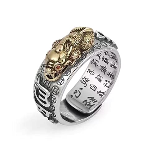 LUTAKU Feng Shui Pixiu Mantra Ring für Damen Herren Verstellbare Größe Buddhistisches Glücksamulett Mantra Doppelschutz Reichtum Liebe Gesundheit Ring Geschenk, Nicht-Edelstein von LUTAKU