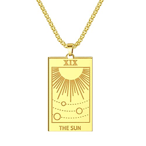 LUTAKU Halskette mit Tarotkarten-Anhänger für Damen und Herren, Edelstahl, Mond, Sonne, Stern, Tarot-Schmuck, beste Freundin, Geschenk, 60 cm, Edelstahl von LUTAKU