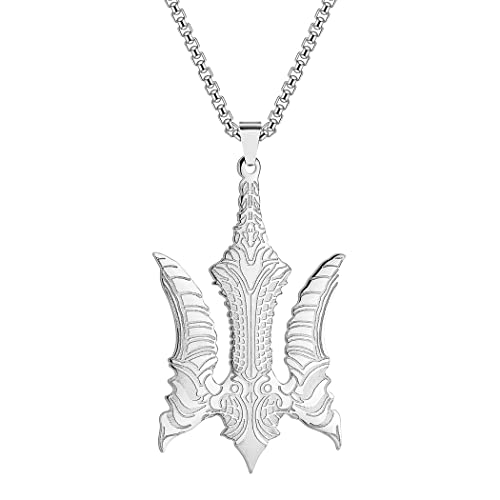 LUTAKU Herrenschmuck Falcon Biomechanischer Dreizack Halskette für Herren Jungen Unisex Giger Style Falcon Medaillon Anhänger Krieger Charm Hip Hop Ketten für Herren (Silver) von LUTAKU