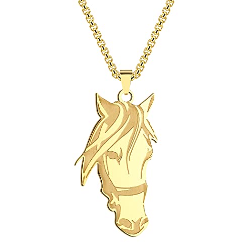 LUTAKU Herrenschmuck Pferd Gold Halskette für Männer Jungen Unisex Gedenktier Anhänger 316L Edelstahl Hip Hop Ketten für Männer (278G) von LUTAKU