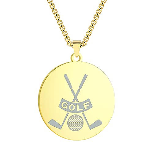 LUTAKU Herrenschmuck Schwarz Golfball Halskette für Männer Jungen Punk Golfer Talisman Anhänger 316L Edelstahl Hip Hop Ketten für Männer (Gold) von LUTAKU