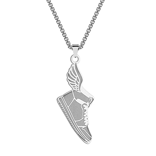 LUTAKU Herrenschmuck Winged Shoe Gold Halskette für Männer Jungen Punk Talisman Anhänger 316L Edelstahl Hip Hop Ketten für Männer (Silver) von LUTAKU