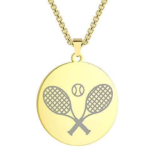 LUTAKU Mens Jewellery Tennis Ball Gold Necklace for Men Boys Punk Sports Tennis Lover Pendants 316L Stainless Steel Hip Hop Chains for Men (Gold) von LUTAKU