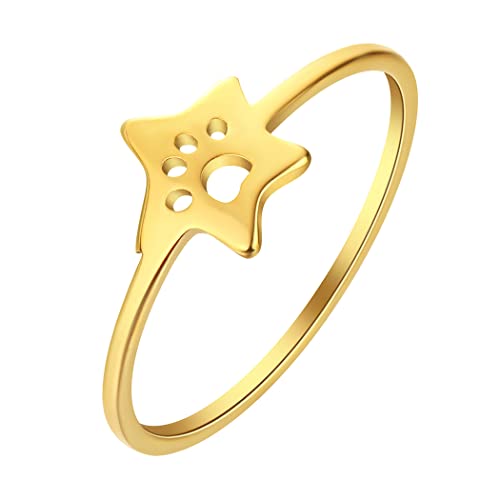 LUTAKU Minimalistischer Pfoten-Fingerring für Damen und Mädchen, Edelstahl, Midi-zierlicher Tierring, Tierliebhaber, Schmuck, Geschenk (Gold), Nicht-Edelmetall von LUTAKU