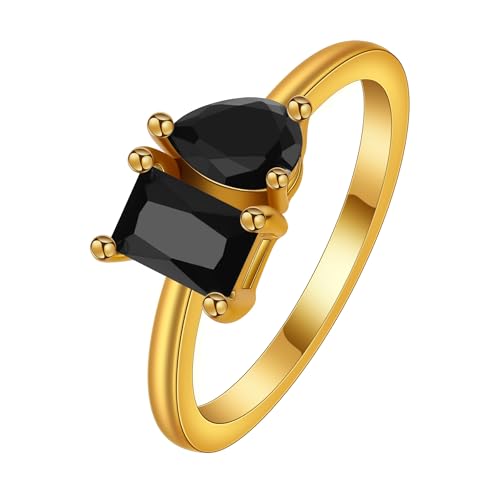 LUTAKU Minimalistischer Ring mit 14-karätigem Gold vergoldet, quadratisch und tropfenförmig von LUTAKU