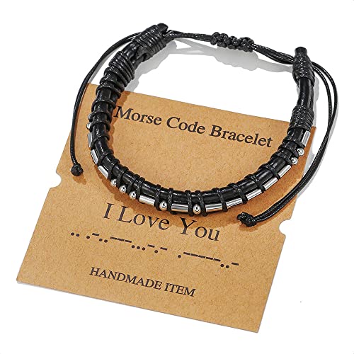 Morsecode-Armbänder, Geschenke für Männer, Gunmetal Perlen auf Lederarmbändern für Männer, inspirierende Geschenke für Herrenschmuck, einzigartige Vatertags, Geburtstagsgeschenke für Freund(Love) von LUTAKU