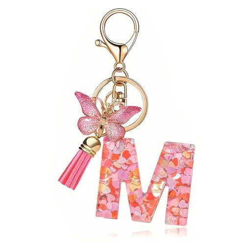 LUTAKU Schlüsselanhänger mädchen Schlüsselanhänger mit Anfangsbuchstaben rosa Schlüsselanhänger Schmetterling Schlüsselanhänger Buchstabe (Pink-M) von LUTAKU