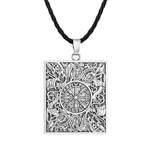 LUTAKU Wikinger-Kompass-Halskette für Herren, Runenführer, Vegvísir, nordisches Amulett-Anhänger, schwarzes Leder, Chian Slavic Talisman Schmuck für Jungen, Leder von LUTAKU