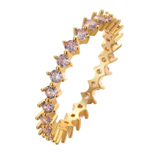 LUTAKU Zarter stapelbarer rosa Zirkonia-Ring mit Säge, goldenes Band mit Zähnen von LUTAKU