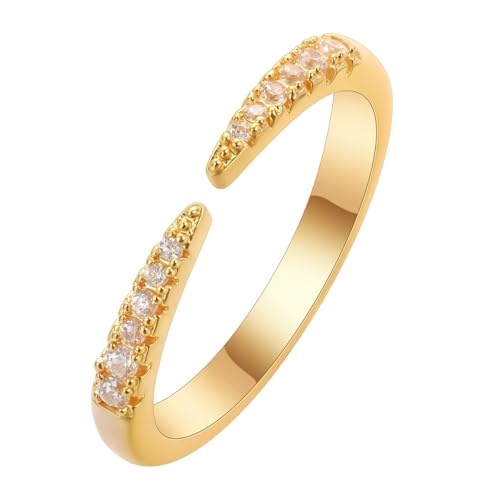 LUTAKU Zierliche offene Kristall-Stapelringe: Minimalistische Edelsteine für Hochzeiten und Verlobungen, Geburtsstein-Geschenke für Frauen, Messing, Zirkon von LUTAKU