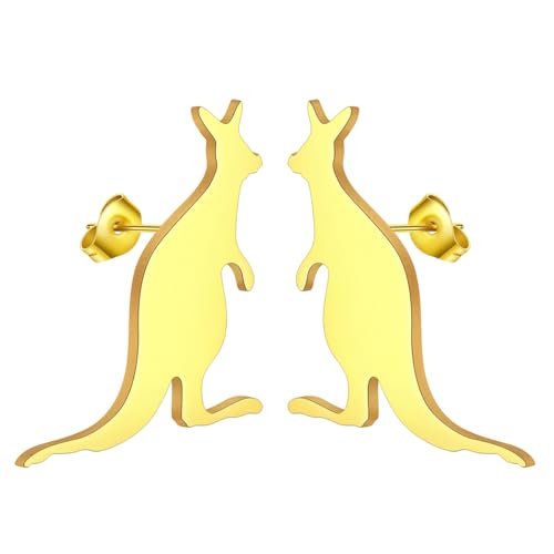 Minimalistische Känguru-Ohrstecker aus Edelstahl, Wallaby-Ohrstecker für Damen und Herren, zierlicher Tierschmuck, Geschenk, Edelstahl von LUTAKU