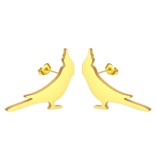 Minimalistische Nymphensittich-Ohrstecker aus Edelstahl, Papageien-Ohrstecker für Damen und Herren, zierliches Tier, Vogelbeobachtung, Schmuck, Geschenk, Edelstahl von LUTAKU