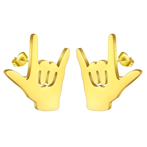 LUTAKU Rock On Hand Ohrring Niedliche Zeichensprache Ohrstecker für Frauen Männer Musikliebhaber Schmuck Geschenk, Edelstahl von LUTAKU