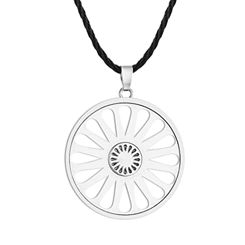 Romani Halskette Chakra-Rad-Anhänger für Herren, Jungen, Roma, -Rad-Charm, Lederkette, Ashoka, indisches Symbol, Amulett, Schmuck, Leder von LUTAKU