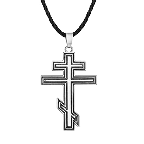 LUTAKU Vintage Russisch Orthodoxe Kreuz Halskette für Männer Byzantinischen Kreuz Anhänger Christian Suppedaneum Kreuz Schwarz Leder Kette Amulett Schmuck, Leder von LUTAKU