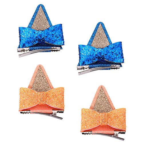 2 Paar Haarspangen mit Schleifen, Haarschleifen Mädchen Glitzer für Kleinkinder Schleifen Haarnadeln Haarschmuck für Halloween Weihnachten Kostüme Geburtstagsfeiern (Blau, Orange) von LUTER