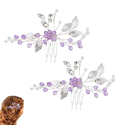 LUTER 2 Stück Blatt Haarkämme, Haarkamm Strass Seitliche Haarkämme Kristall Haarkamm Clips Haar Accessoires für Mädchen Frauen Bräute Brautjungfern (Lila) von LUTER