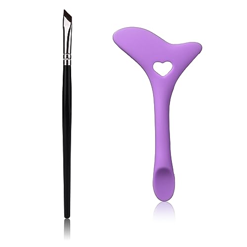 2 Stück Silikon Eyeliner Hilfe und Abgewinkelter Eyeliner Pinsel Set, Geflügelter Eyeliner-Pinsel Hilfe für Eyeliner für Klare Linien zum Glatten Auftragen von Eyeliner und Augen-Make-up (Lila) von LUTER