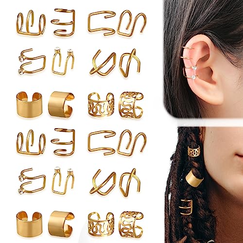 24 Stück Haarschmuck für Zöpfe, Gold Haarmanschetten für Zöpfe Nicht Durchdringende Ohrclips Dreadlocks Zubehör Zopfzubehör für Männer Frauen Styling Schmuckwerkzeug von LUTER