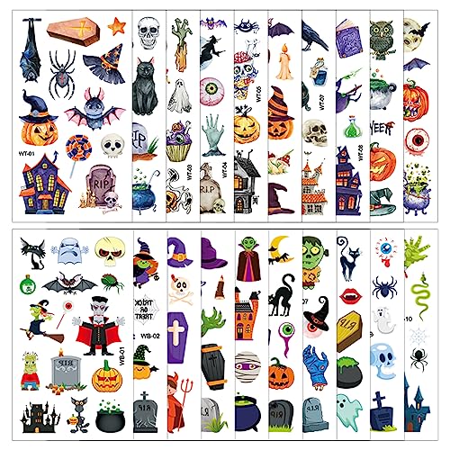 240 Stück Halloween Tattoo Aufkleber, Temporäre Tattoos Halloween Wasserfest Gefälschte Halloween Tattoo Aufkleber Temporäre Tattoos für Kinder Jungen Mädchen Halloween von LUTER