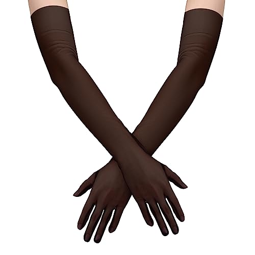 2stk Brauthandschuhe Lang, 60 cm Lange Opernhandschuhe Halbfinger Spitzenhandschuhe Lang aus Glattem Stretch-Mesh-Tüll Brauthandschuhe für Oper Halloween Kostüm Party Tanz (Schwarz) von LUTER