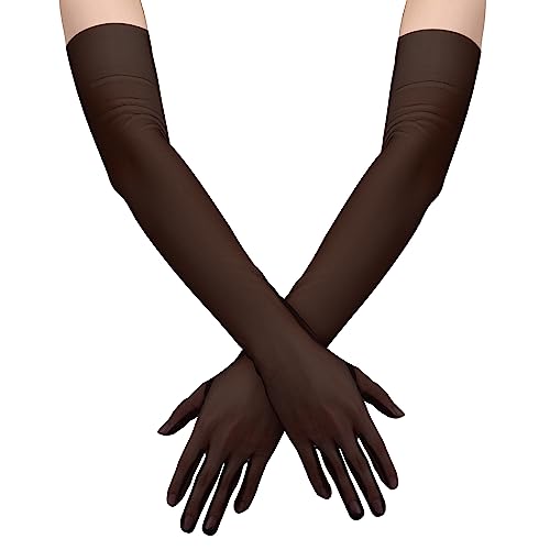 2stk Brauthandschuhe Lang, 67cm Lange Opernhandschuhe Halbfinger Spitzenhandschuhe Lang aus Glattem Stretch-Mesh-Tüll Brauthandschuhe für Oper Halloween Kostüm Party Tanz (Schwarz) von LUTER