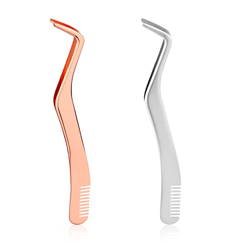 2stk Wimpern Pinzette, Falsche Wimpern Applikator mit Kamm für Mädchen Frauen Anfänger Make-up-Künstler (Silber, Roségold) von LUTER