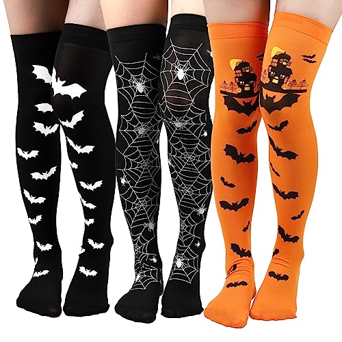 3 Paar Halloween Socken, Weich Lange Strümpfe Entworfen mit Halloween-Muster Lustig Overknee-Socken Cosplay Strümpfe Halloween-Kniestrümpfe von LUTER