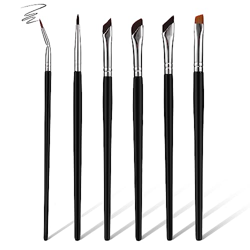 6st Sichel Eyeliner Pinsel, Precisio Eyeliner Pinsel Set Feines Eyeliner Pinsel Flach Ultraflacher Dünner Pinsel für Beauty Kosmetik Make Up (Schwarz) von LUTER